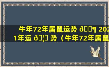 牛年72年属鼠运势 🐶 2021年运 🦍 势（牛年72年属鼠运势2021年运势及运程）